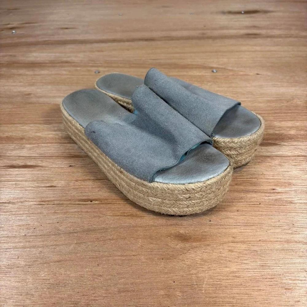 Cool My Shoes Women's Blue Suede Espadrille Platform Slide Sandals Size 7 EUR 38